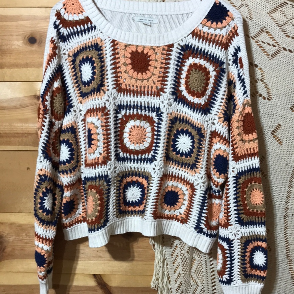 American eagle granny squares sweater xl nwot